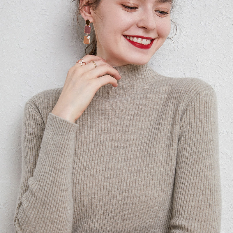 Damen Schmal geschnittener Feinstrickpullover mit kurzem Stehkragen aus Kaschmir-Blend Echoarchiv