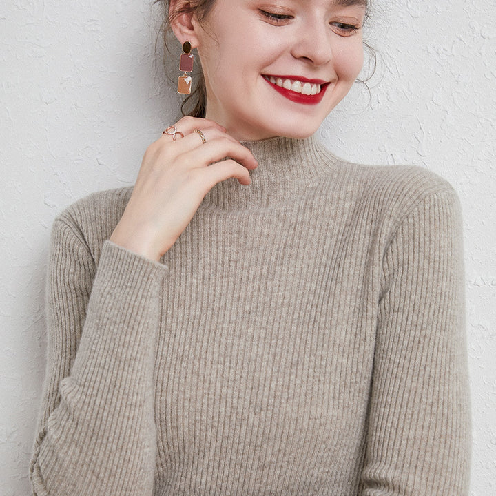 Damen Schmal geschnittener Feinstrickpullover mit kurzem Stehkragen aus Kaschmir-Blend Echoarchiv