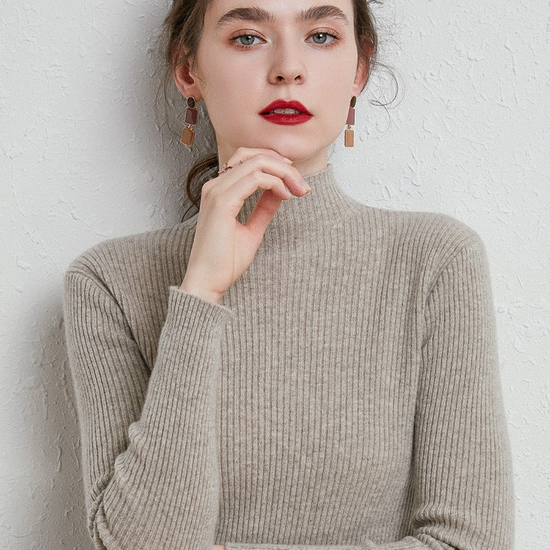 Damen Schmal geschnittener Feinstrickpullover mit kurzem Stehkragen aus Kaschmir-Blend Echoarchiv