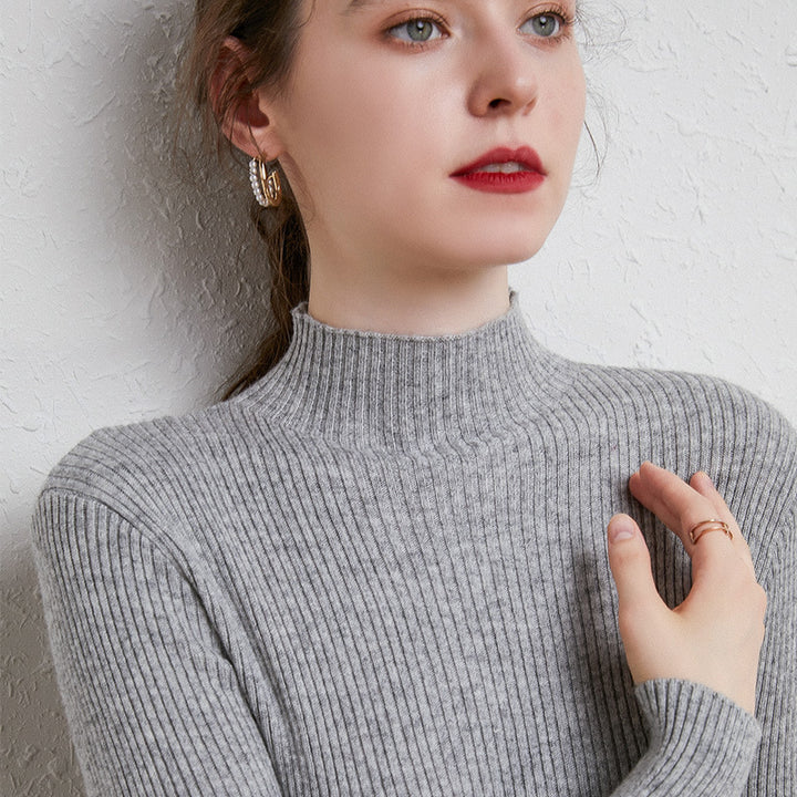 Damen Schmal geschnittener Feinstrickpullover mit kurzem Stehkragen aus Kaschmir-Blend Echoarchiv