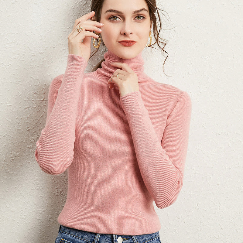 Damen Figurnaher Rippstrick-Rollkragenpullover mit kurzem Saum und weichem Fall Echoarchiv