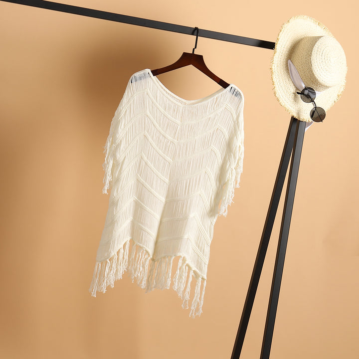 Damen luftiger Häkel-Strandponcho mit Fransen und elegantem Design Echo Archiv