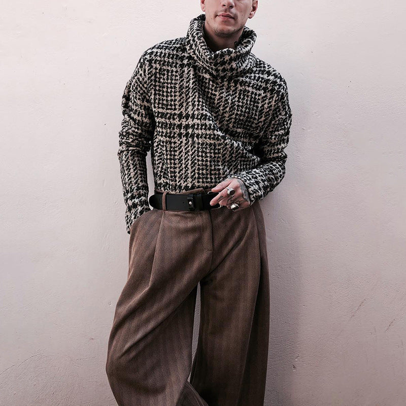 Herren modischer Rollkragenpullover mit strukturiertem Hahnentritt-Muster Echoarchiv