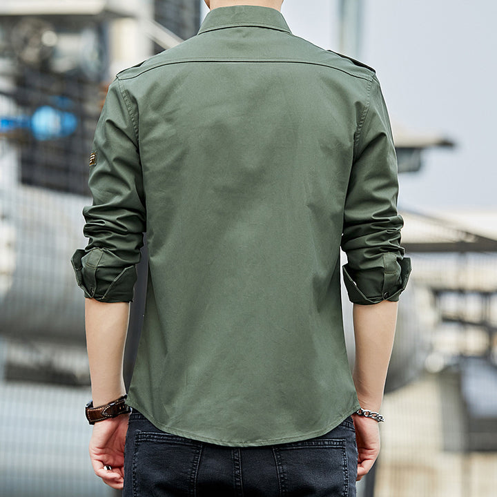 Herren Baumwoll-Fieldshirt im Military-Look mit Schulterepauletten und Brustpattentaschen Echoarchiv