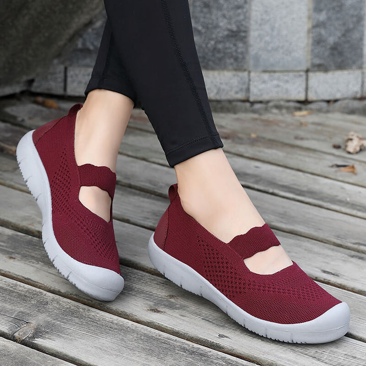 Damen nan elastischer Komfort-Ballerina mit welligem Riemen atmungsaktivem Strickoberteil und flexibler Profillaufsohle Echo Archiv