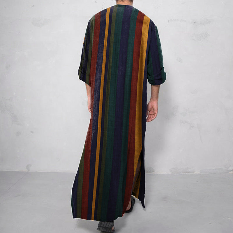 Damen nan lockeres Maxi-Leinenkleid mit durchgehender Knopfleiste Rundhalsausschnitt und aufgesetzten Taschen Echo Archiv