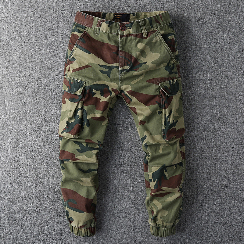 Herren Cargohose im Camouflage-Muster mit elastischen Bündchen und Multifunktionstaschen Echoarchiv
