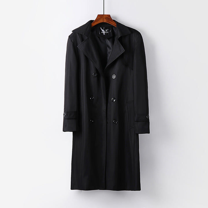 Herren Trenchcoat-Mantel mit doppelter Knopfleiste Taillengürtel und klassischem Revers Echoarchiv