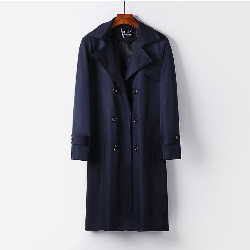 Herren Trenchcoat-Mantel mit doppelter Knopfleiste Taillengürtel und klassischem Revers Echoarchiv