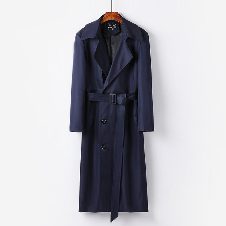 Herren Wasserabweisender Langtrenchcoat mit Taillengürtel und markantem Schalkragen Echoarchiv