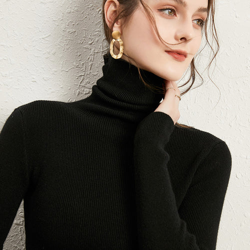 Damen Figurnaher Rippstrick-Rollkragenpullover mit kurzem Saum und weichem Fall Echoarchiv