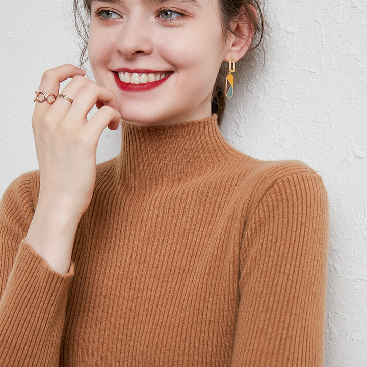 Damen Schmal geschnittener Feinstrickpullover mit kurzem Stehkragen aus Kaschmir-Blend Echoarchiv