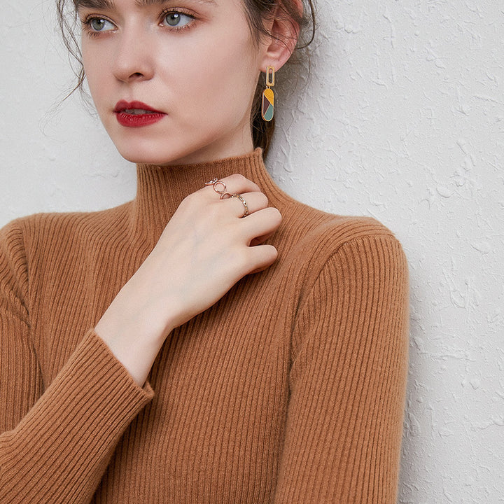 Damen Schmal geschnittener Feinstrickpullover mit kurzem Stehkragen aus Kaschmir-Blend Echoarchiv