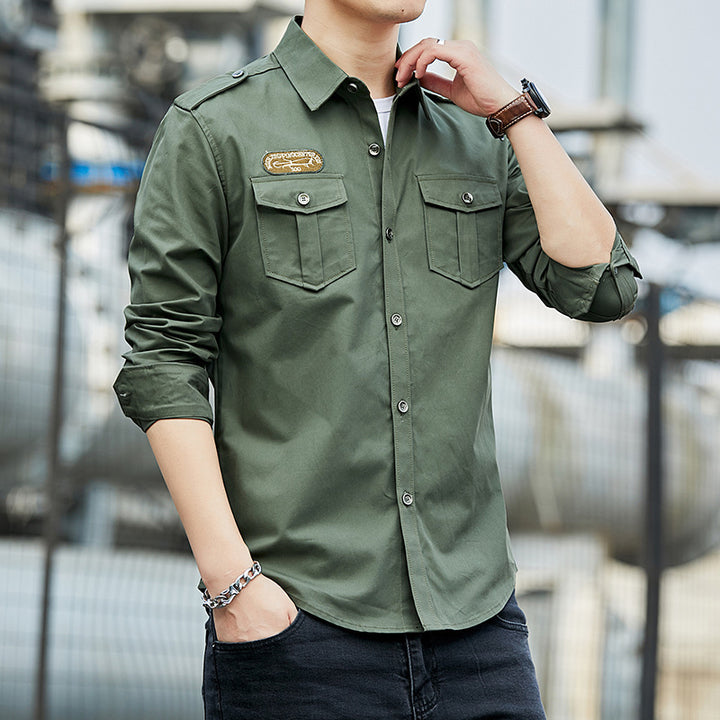 Herren Baumwoll-Fieldshirt im Military-Look mit Schulterepauletten und Brustpattentaschen Echoarchiv