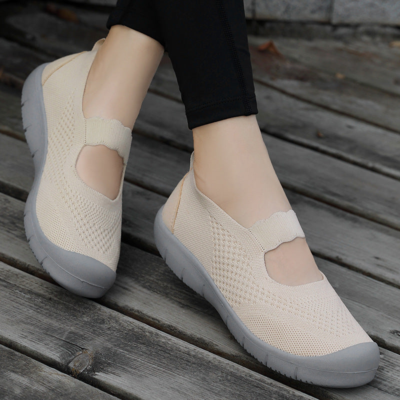 Damen nan elastischer Komfort-Ballerina mit welligem Riemen atmungsaktivem Strickoberteil und flexibler Profillaufsohle Echo Archiv