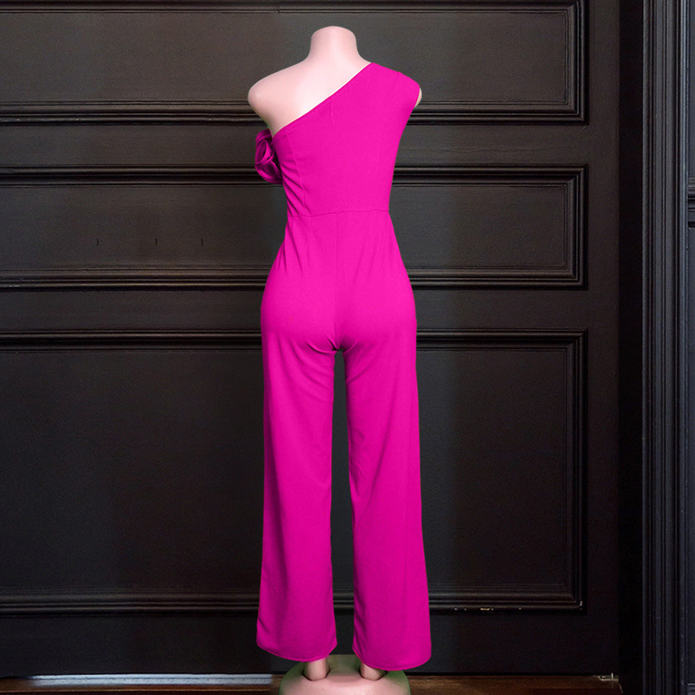 Damen eleganter Jumpsuit mit asymmetrischem Schnitt und voluminösen Rüschendetails Echo Archiv