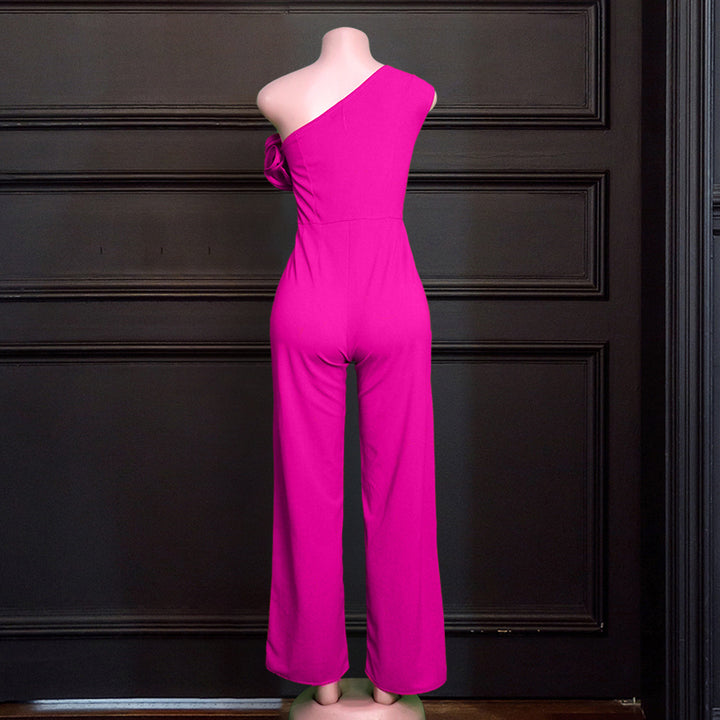 Damen eleganter Jumpsuit mit asymmetrischem Schnitt und voluminösen Rüschendetails Echo Archiv