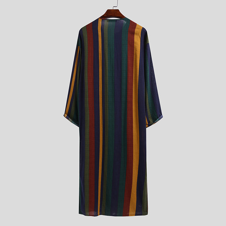 Damen nan lockeres Maxi-Leinenkleid mit durchgehender Knopfleiste Rundhalsausschnitt und aufgesetzten Taschen Echo Archiv