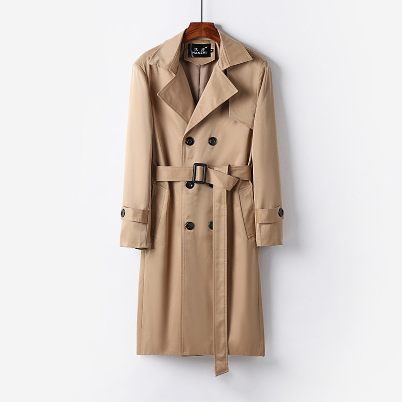 Herren Trenchcoat-Mantel mit doppelter Knopfleiste Taillengürtel und klassischem Revers Echoarchiv