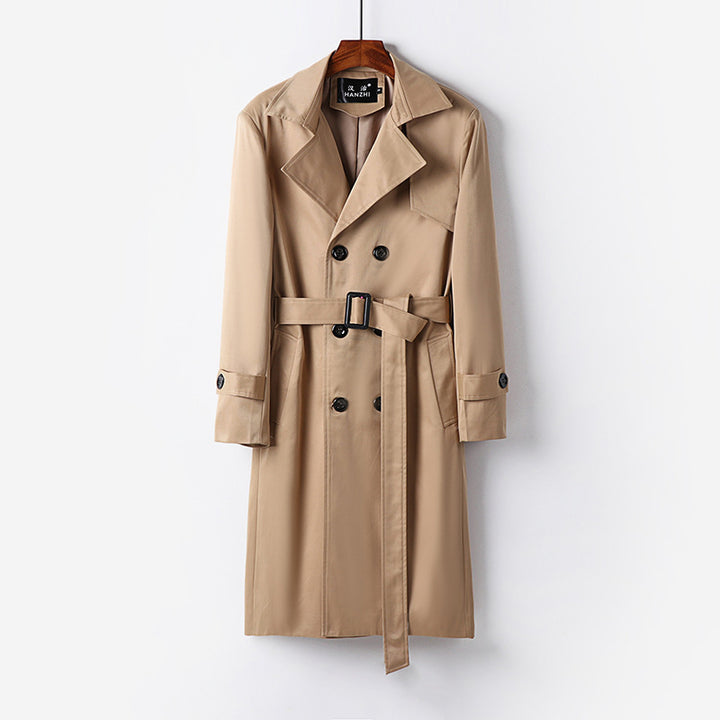 Herren Trenchcoat-Mantel mit doppelter Knopfleiste Taillengürtel und klassischem Revers Echoarchiv