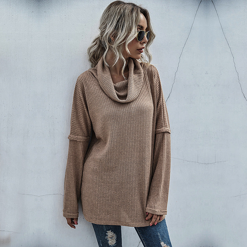 Damen Gerippter Feinstrick-Longsleeve mit Rollkragen, Seitenschlitzen und verlängertem Rückenteil – Mavelle