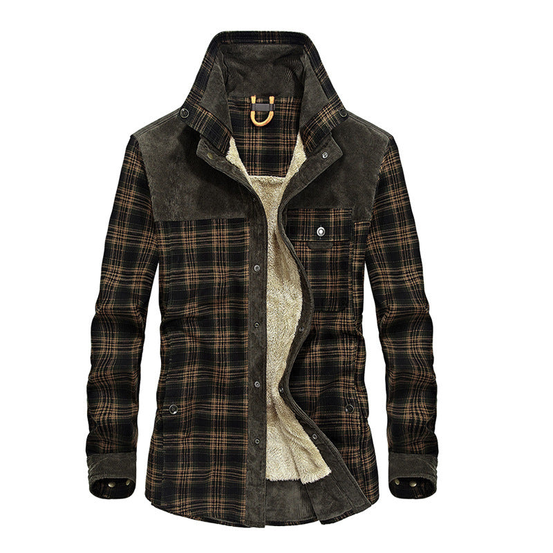 Herren karierte Hemdjacke mit Teddyfleece-Innenfutter und Wildlederbesatz – Taviero