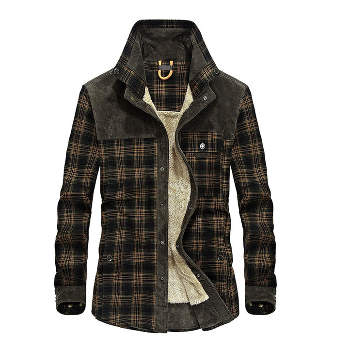 Herren karierte Hemdjacke mit Teddyfleece-Innenfutter und Wildlederbesatz – Taviero