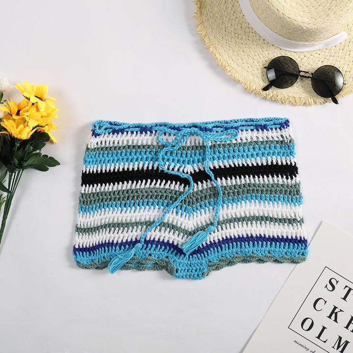 Damen Häkelstrandshorts mit verstellbarem Bund und einzigartigem Streifenmuster Echo Archiv