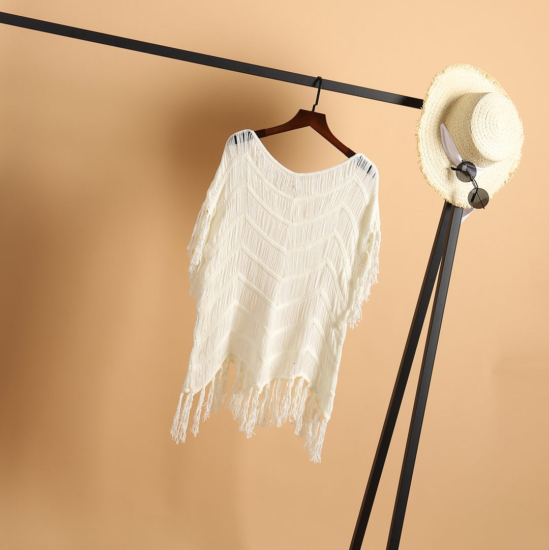 Damen luftiger Häkel-Strandponcho mit Fransen und elegantem Design Echo Archiv