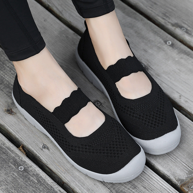 Damen nan elastischer Komfort-Ballerina mit welligem Riemen atmungsaktivem Strickoberteil und flexibler Profillaufsohle Echo Archiv