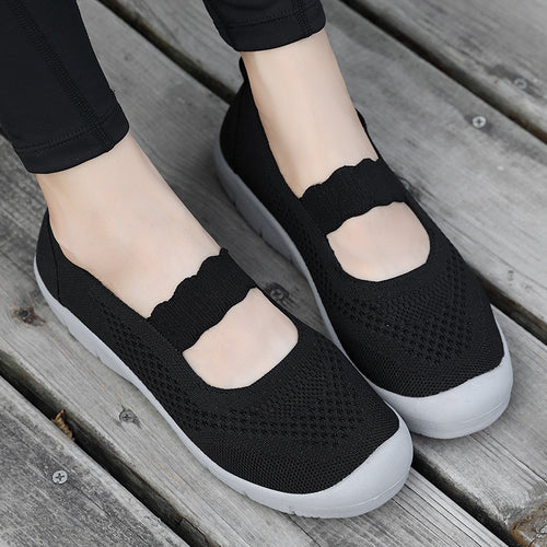 Damen nan elastischer Komfort-Ballerina mit welligem Riemen atmungsaktivem Strickoberteil und flexibler Profillaufsohle Echo Archiv