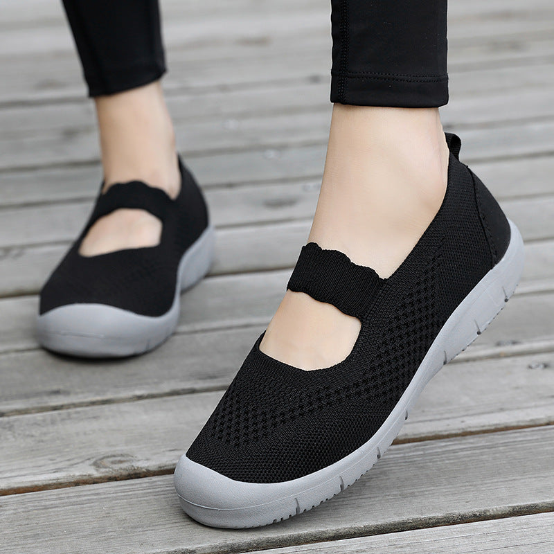 Damen nan elastischer Komfort-Ballerina mit welligem Riemen atmungsaktivem Strickoberteil und flexibler Profillaufsohle Echo Archiv