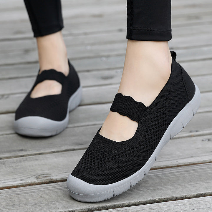 Damen nan elastischer Komfort-Ballerina mit welligem Riemen atmungsaktivem Strickoberteil und flexibler Profillaufsohle Echo Archiv