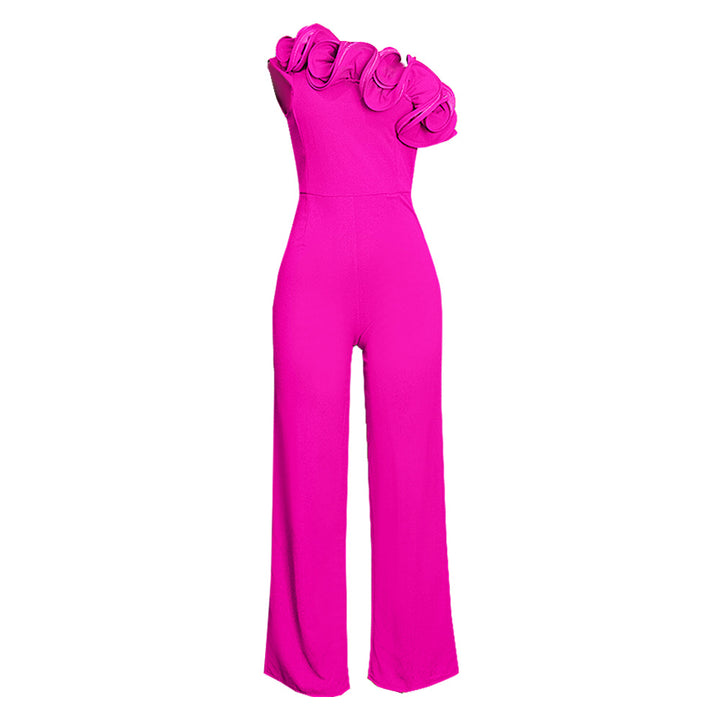 Damen eleganter Jumpsuit mit asymmetrischem Schnitt und voluminösen Rüschendetails Echo Archiv