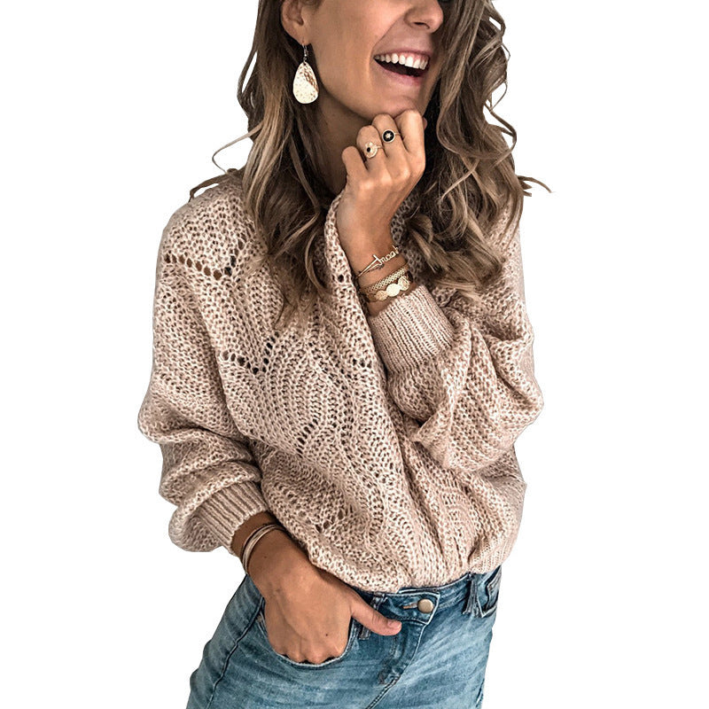 Damen Oversize Grobstrickpullover mit Ajourmuster und weitem Rundhalsausschnitt Echoarchiv
