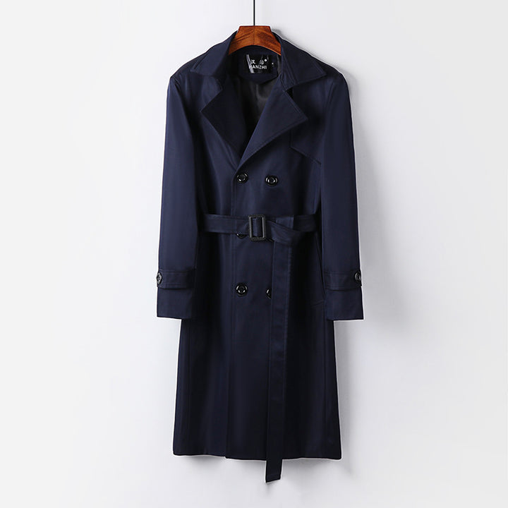 Herren Trenchcoat-Mantel mit doppelter Knopfleiste Taillengürtel und klassischem Revers Echoarchiv