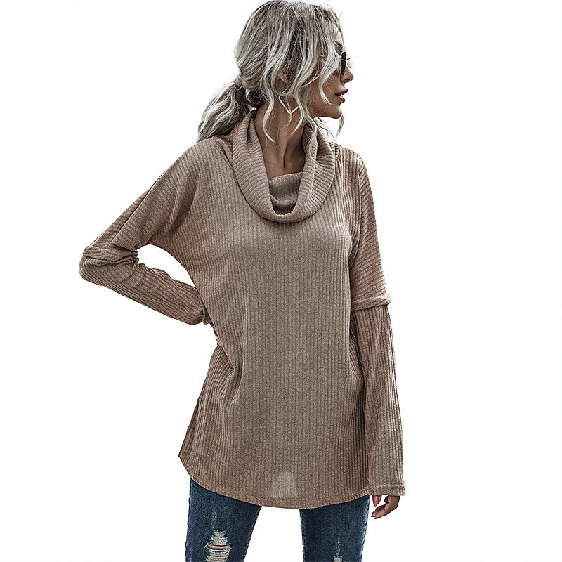 Damen Gerippter Feinstrick-Longsleeve mit Rollkragen, Seitenschlitzen und verlängertem Rückenteil – Mavelle