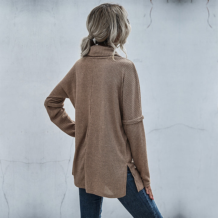 Damen Gerippter Feinstrick-Longsleeve mit Rollkragen, Seitenschlitzen und verlängertem Rückenteil – Mavelle