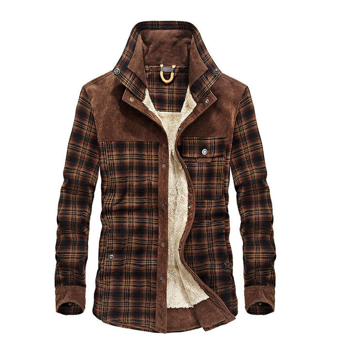 Herren karierte Hemdjacke mit Teddyfleece-Innenfutter und Wildlederbesatz – Taviero