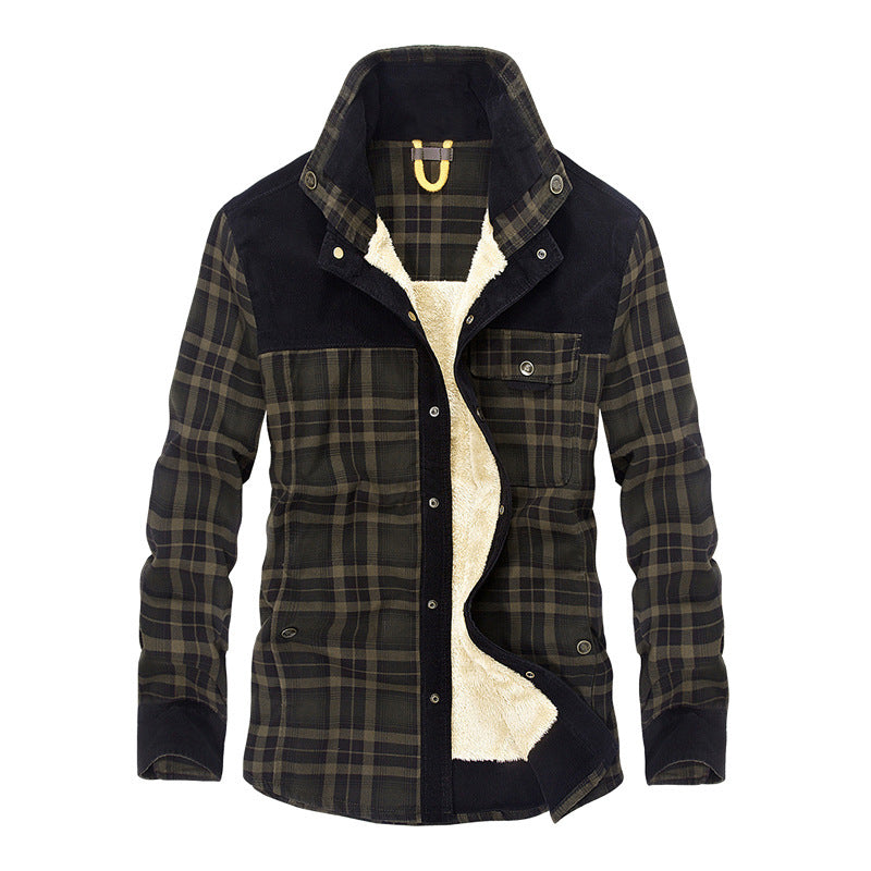 Herren karierte Hemdjacke mit Teddyfleece-Innenfutter und Wildlederbesatz – Taviero