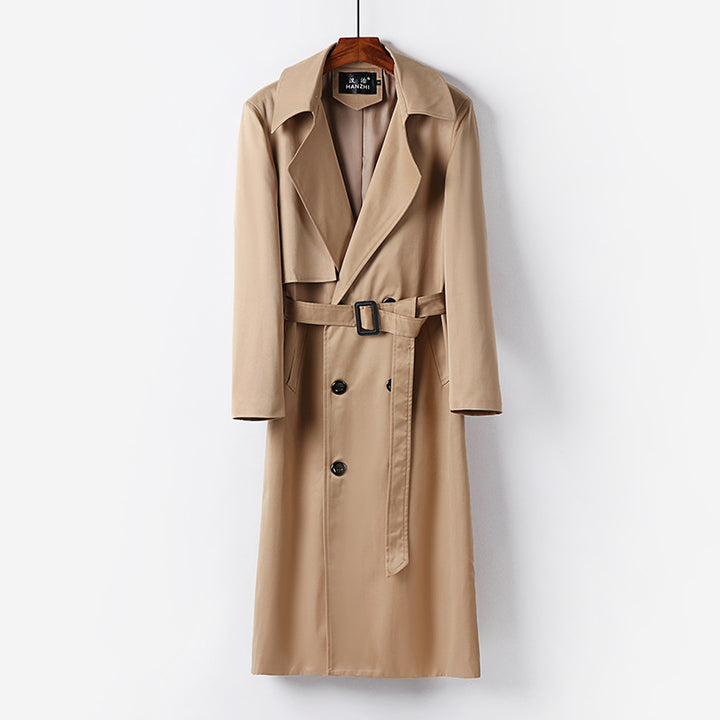 Herren Wasserabweisender Langtrenchcoat mit Taillengürtel und markantem Schalkragen Echoarchiv