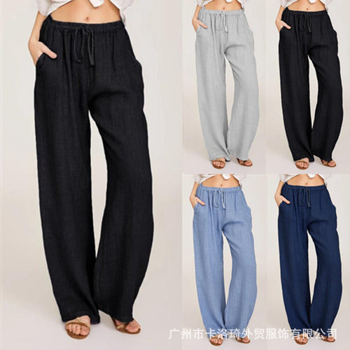 Damen nan weite Leinenhose mit elastischem Bund Kordelzug und Seitentaschen Echo Archiv