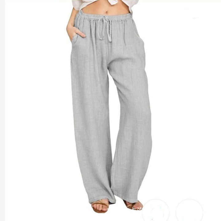 Damen nan weite Leinenhose mit elastischem Bund Kordelzug und Seitentaschen Echo Archiv