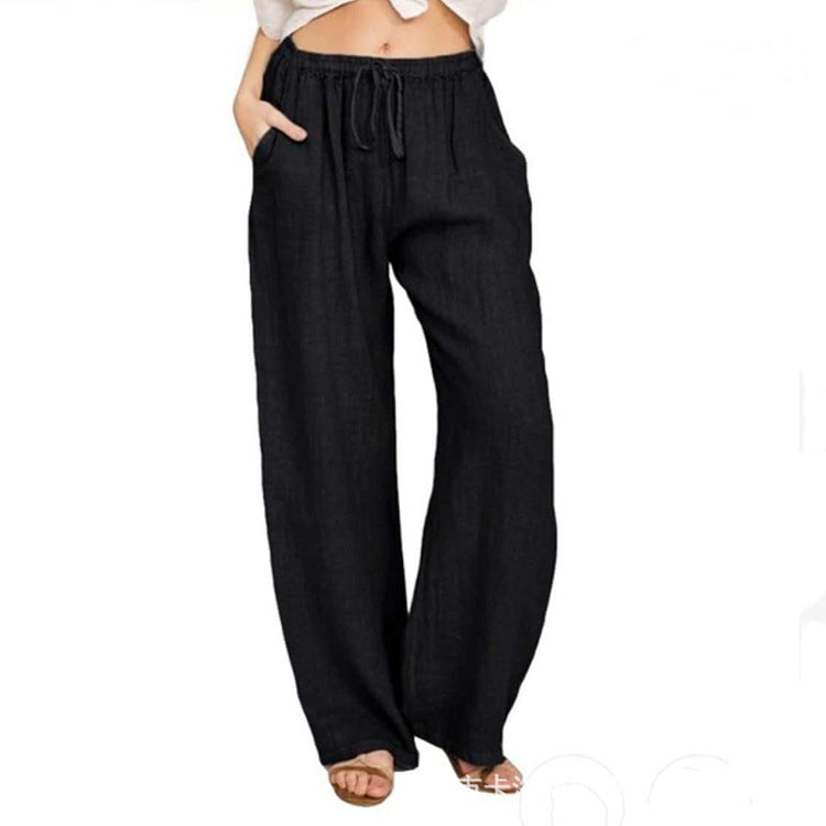 Damen nan weite Leinenhose mit elastischem Bund Kordelzug und Seitentaschen Echo Archiv