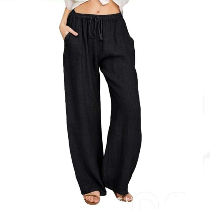 Damen nan weite Leinenhose mit elastischem Bund Kordelzug und Seitentaschen Echo Archiv