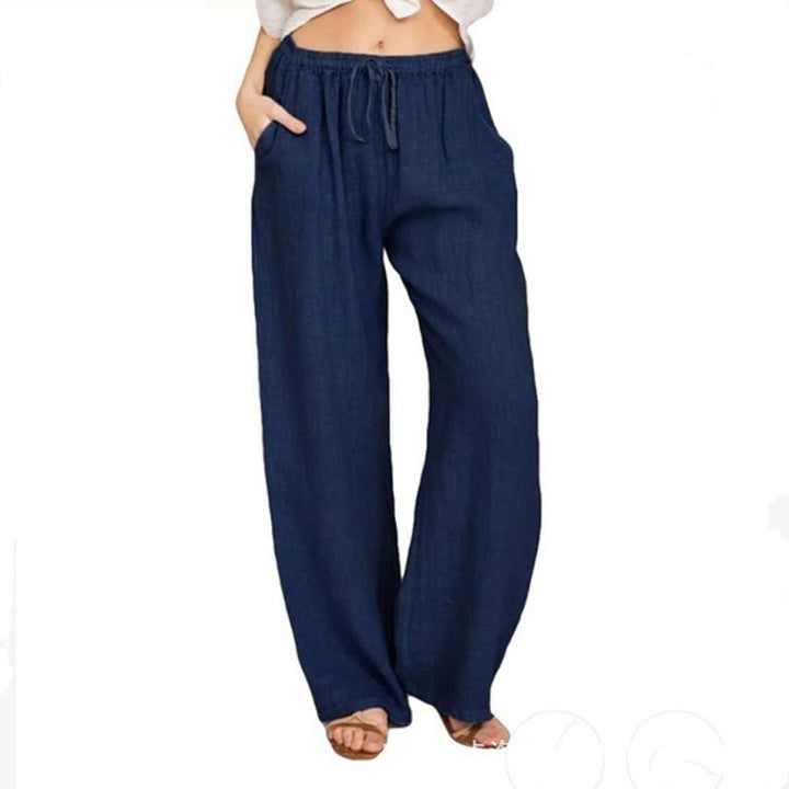 Damen nan weite Leinenhose mit elastischem Bund Kordelzug und Seitentaschen Echo Archiv