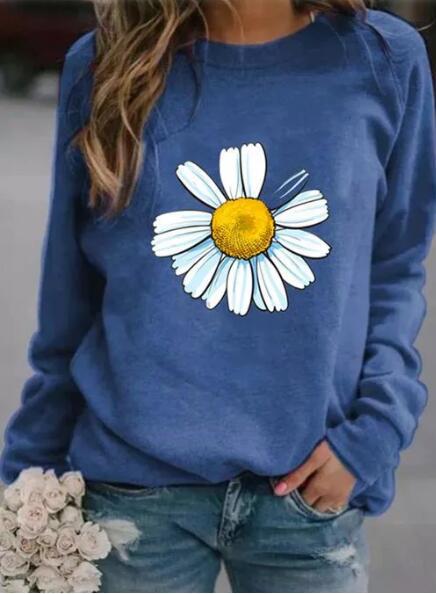Damen Sweatshirt mit großem Gänseblümchen‑Print, Rundhalsausschnitt und lässigem Oversize‑Schnitt – Avérine