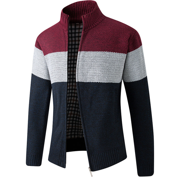Herren Modische Strickjacke mit hohem Kragen und gestreiftem Design Echoarchiv