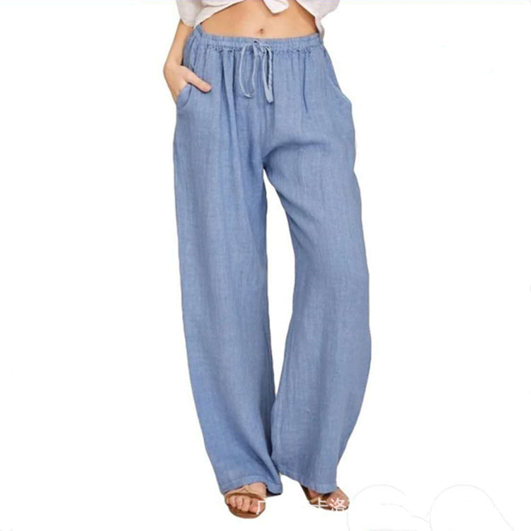 Damen nan weite Leinenhose mit elastischem Bund Kordelzug und Seitentaschen Echo Archiv