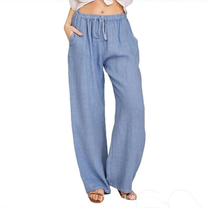 Damen nan weite Leinenhose mit elastischem Bund Kordelzug und Seitentaschen Echo Archiv